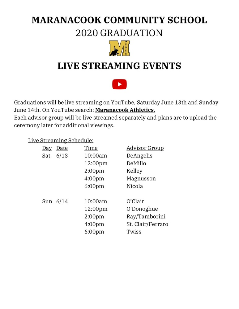 Graduation Live Streaming Schedule