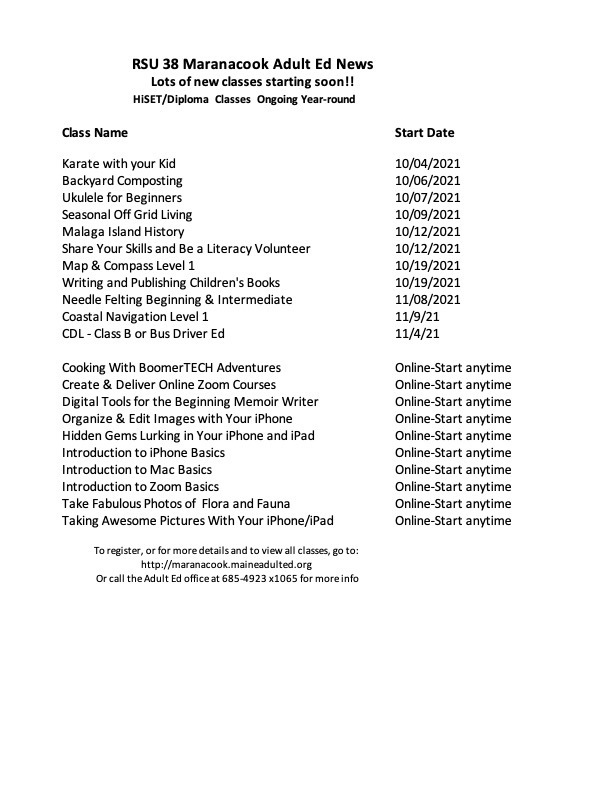 list of classes
