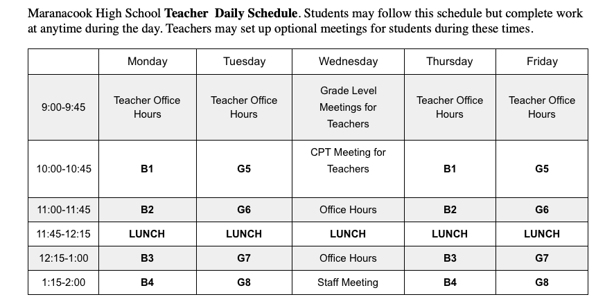 Remote Learning Teacher Schedule