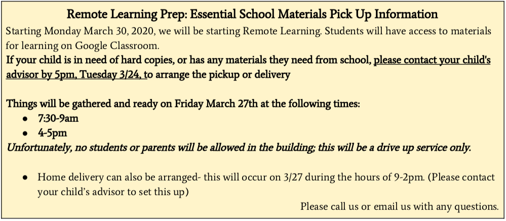 Remote Learning Prep: Essential School Materials Pick Up Information