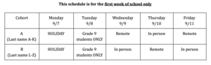 HS Schedule First Week of School
