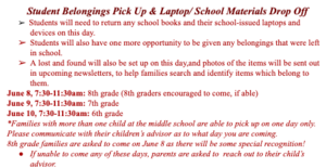 MCMS End of Year Pick Up and Laptop Drop Off