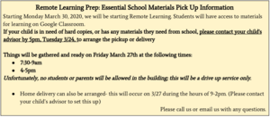 Remote Learning Prep: Essential School Materials Pick Up Information