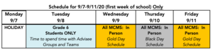First Week of School Schedule for MCMS